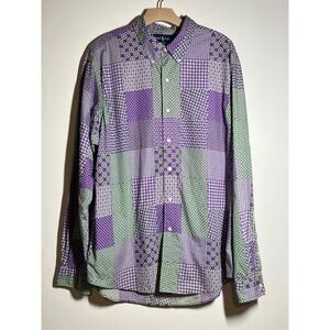 Ralph Lauren Men Custom Fit Purple Green Patchwork Long Slv Button Down Shirt XL